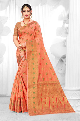Surati Sarees Self Design Bollywood Cotton Silk Saree(Orange)