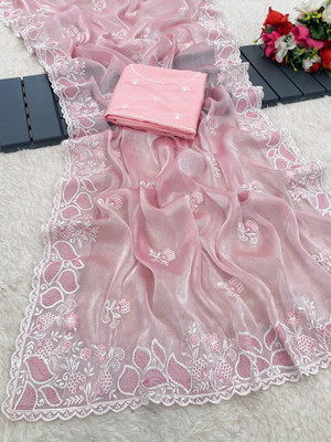 CRAZY CREATION Embroidered Bollywood Georgette Saree(Pink)