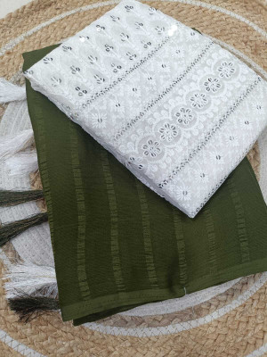 Prkz fashion Dyed Manipuri Viscose Rayon Saree(Light Green)