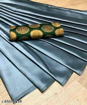 Hari Om Fab Solid/Plain Bollywood Satin Saree(Grey)