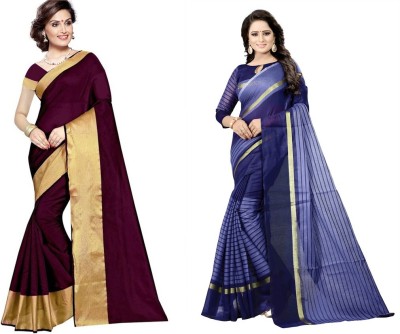 Saadhvi Geometric Print Daily Wear Cotton Silk Saree(Pack of 2, Multicolor)
