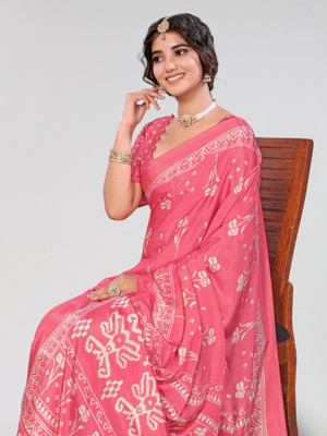 ANIRAV Printed Bollywood Tussar Silk Saree(Pink)