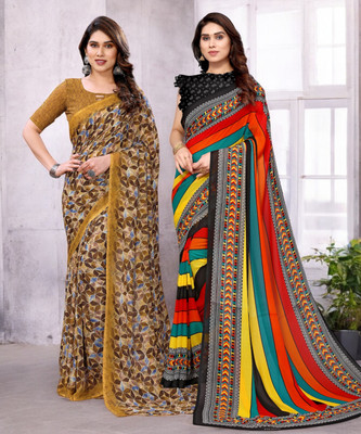 NIRMOHIFASHION Printed Bollywood Georgette Saree(Pack of 2, Multicolor)