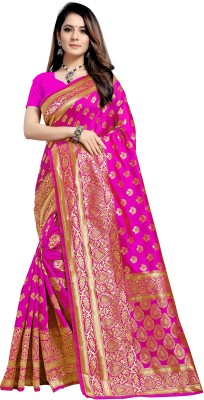 TINA FASHION Self Design Banarasi Cotton Silk Saree(Pink)