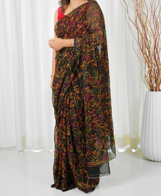 Afia Lucknowi Chikankari Embroidered Lucknow Chikankari Georgette Saree(Multicolor)