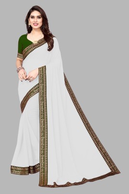 SARETRA MALL Solid/Plain Bollywood Georgette Saree(White)