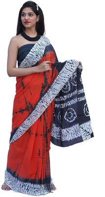 Pinkcity Trade World Printed Daily Wear Pure Cotton Saree(Blue, Orange)