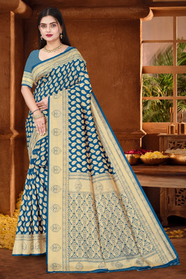 Falessa Printed Banarasi Art Silk Saree(Dark Blue)