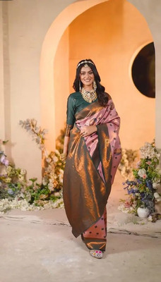 WOMENELEGENCE Embellished Banarasi Pure Silk Saree(Pink)