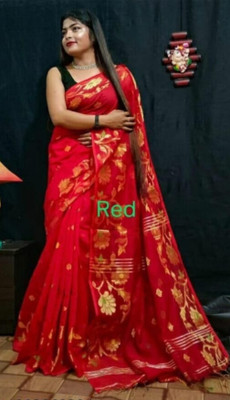BRYNBRIT Solid/Plain Daily Wear Cotton Silk Saree(Red)