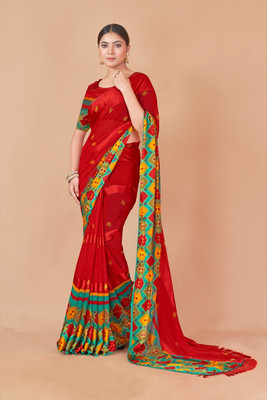 Nandita designer Printed Leheria Satin Saree(Red)