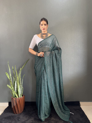 Julee Striped Bollywood Chiffon Saree(Multicolor)