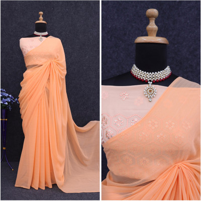 HouseOfCommon Self Design Bollywood Georgette Saree(Orange)