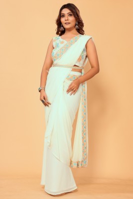 PATLANI STYLE Embroidered, Solid/Plain, Self Design Bollywood Georgette Saree(Cream)