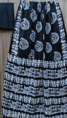 Sanganeri Print Printed, Color Block, Blocked Printed, Floral Print, Dyed Daily Wear Pure Cotton Saree(Black)