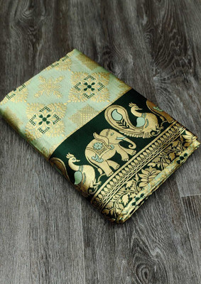 PRANJAL ART Printed Bollywood Jacquard, Art Silk Saree(Light Green)