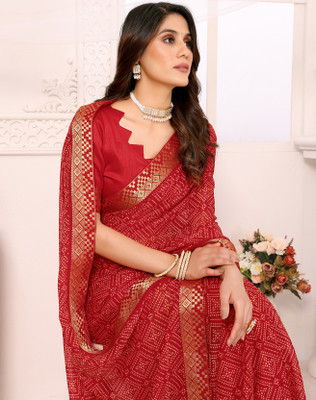 YASHIKA Printed Daily Wear Georgette, Lace Saree(Red)