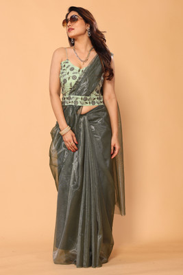 CHHELAJI Embroidered, Solid/Plain, Embellished Bollywood Net Saree(Green)