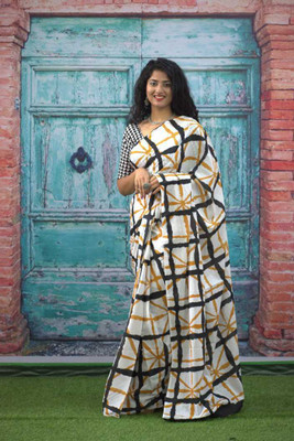NIKHILAM Printed Daily Wear Pure Cotton Saree(White)