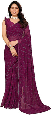 ROOP SUNDARI SAREES Dyed, Embellished Bollywood Georgette Saree(Purple)