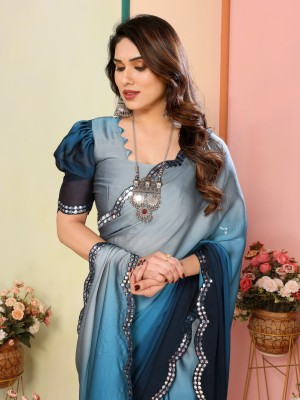 TTH Self Design Bollywood Pure Silk Saree(Dark Blue, Blue, Grey)