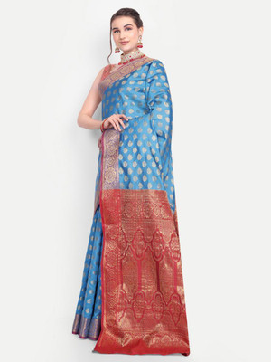 jayant creation Embroidered Daily Wear Silk Blend Saree(Light Blue)