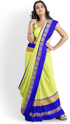 Shruti Bandhani Solid/Plain Narayanpet Cotton Silk Saree(Light Green, Blue)