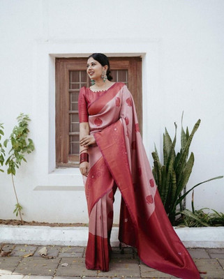 VAKHARIYAFAB Woven, Solid/Plain Dharmavaram Art Silk, Pure Silk Saree(Red)