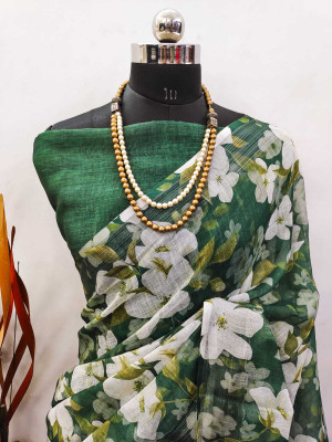 Mervadiya Self Design Bollywood Cotton Linen, Linen Saree(Green)