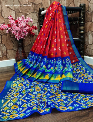 Saadhvi Printed Bandhani Cotton Blend Saree(Red)