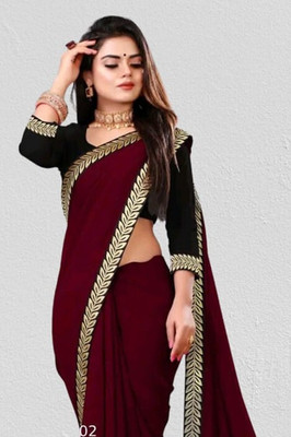 MANISHA Solid/Plain Bollywood Georgette Saree(Maroon)
