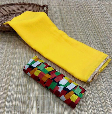 Sareez House Solid/Plain Bollywood Chiffon Saree(Yellow)