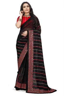ReJa Trendz Embroidered Bollywood Georgette Saree(Black)