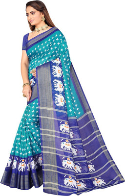 Suali Printed Bhagalpuri Art Silk Saree(Light Blue)