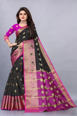 shopzoo trend Embellished, Self Design, Woven Banarasi Cotton Silk Saree(Black)