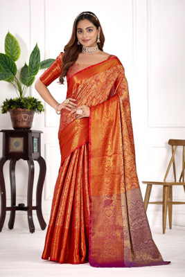 Jyanshu Creation Woven Dharmavaram Silk Blend Saree(Orange)