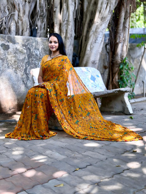 Zoamic Printed Kalamkari Georgette Saree(Multicolor)