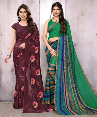 HouseOfCommon Printed Bollywood Georgette Saree(Pack of 2, Multicolor)