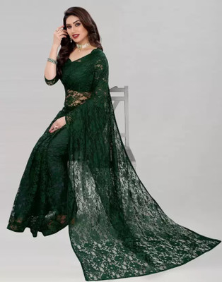 Amavii Embroidered Bollywood Net Saree(Dark Green)
