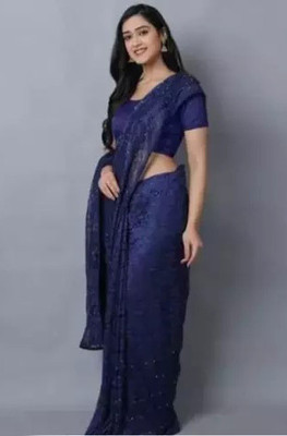 Vragi Dyed, Woven Bollywood Net Saree(Dark Blue)