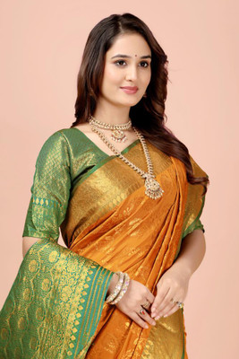 LAVYANSH CREATION Woven Banarasi Art Silk, Jacquard Saree(Yellow)