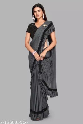 Greeva fashion Embellished Bollywood Lycra Blend Saree(Grey)