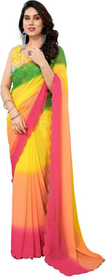 ROOP SUNDARI SAREES Embroidered, Solid/Plain Bollywood Georgette Saree(Multicolor)