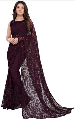 SwiftStyle Solid/Plain Daily Wear Net Saree(Purple)