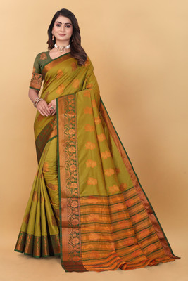 rangbhakti Self Design, Woven Banarasi Cotton Silk, Silk Blend Saree(Mustard)