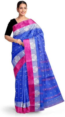 Ghosh handloom Self Design Tant Pure Cotton Saree(Dark Blue)