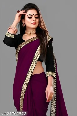 SARETRA MALL Solid/Plain, Embroidered Bollywood Georgette Saree(Purple)