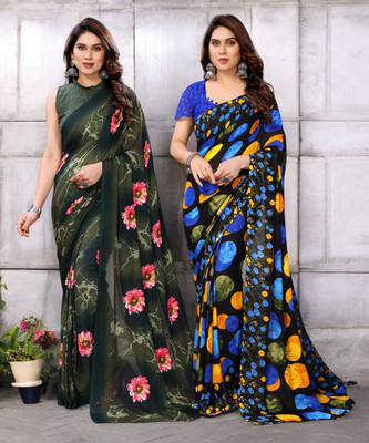 AMBUJAINTERNATIONAL Printed Bollywood Georgette Saree(Pack of 2, Multicolor)