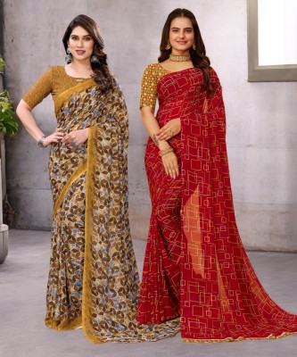 HouseOfCommon Printed Bollywood Georgette Saree(Pack of 2, Multicolor)