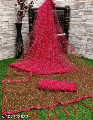 KRIVITY Self Design Bollywood Net Saree(Red)